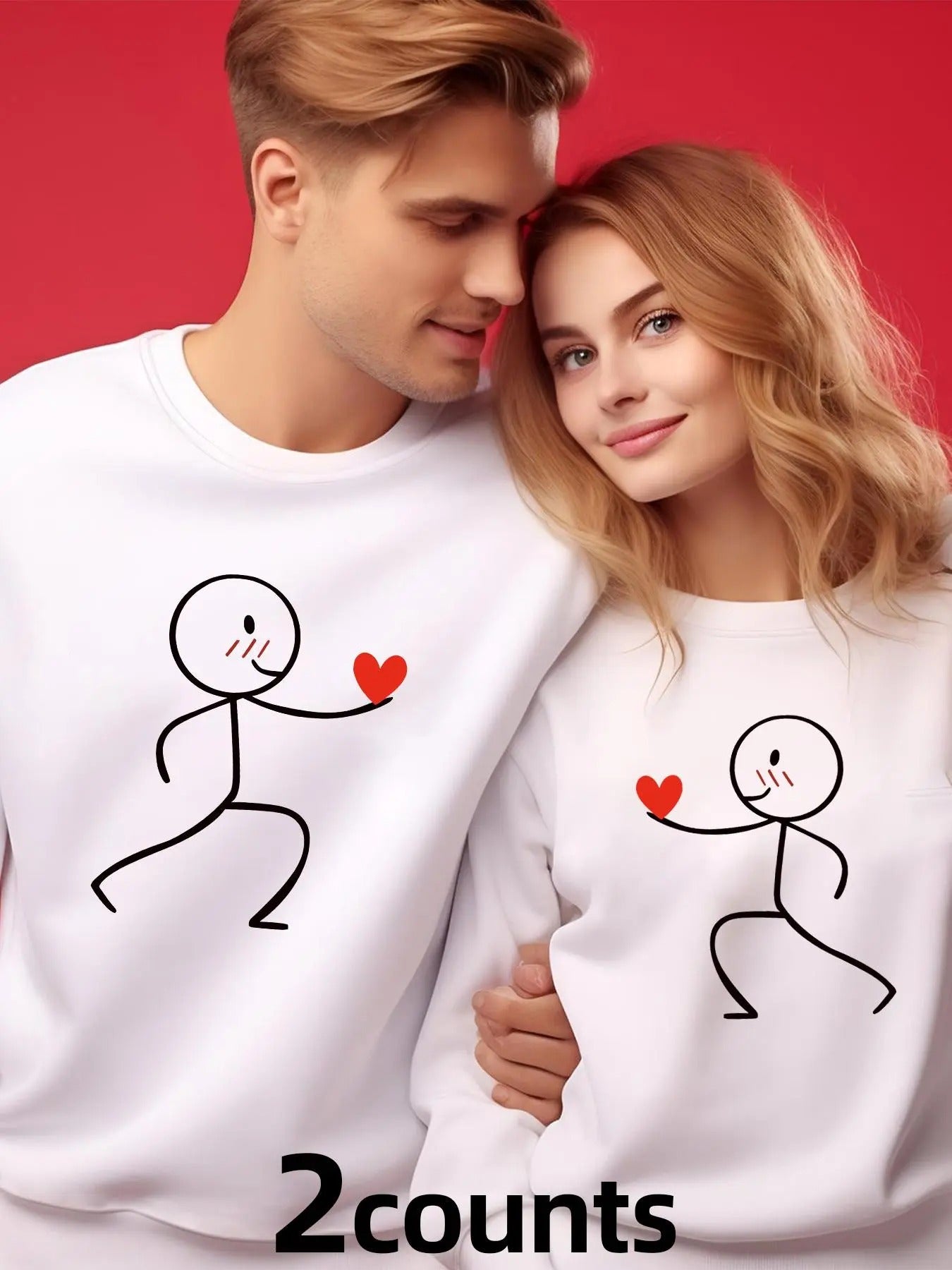 Men'WB shield Cartoon Figure & Heart Print Round Neck Sweatshirt, Loose Casual Street FOG Comfy Long Sleeve Crew Neck...