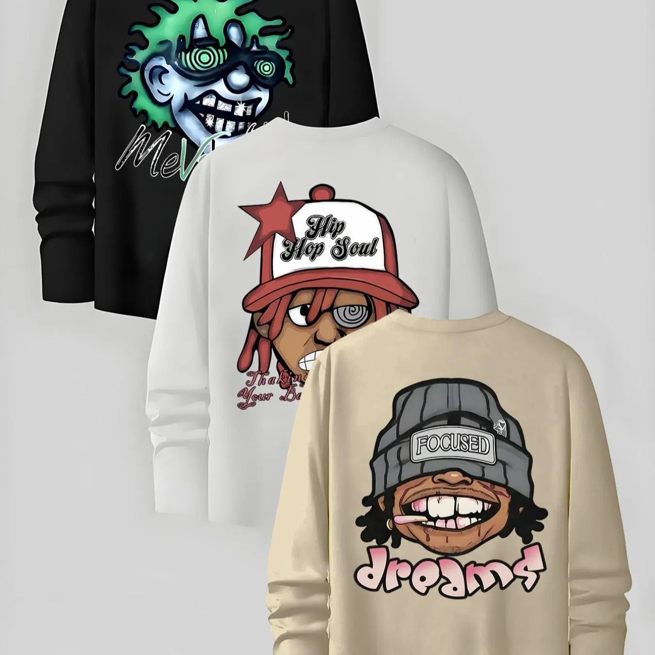 Men'WB shield Cartoon Figure & Letter Print Long Sleeve Tee, Regular Fit Casual Round Neck T-shirt for Fall, Men'WB...