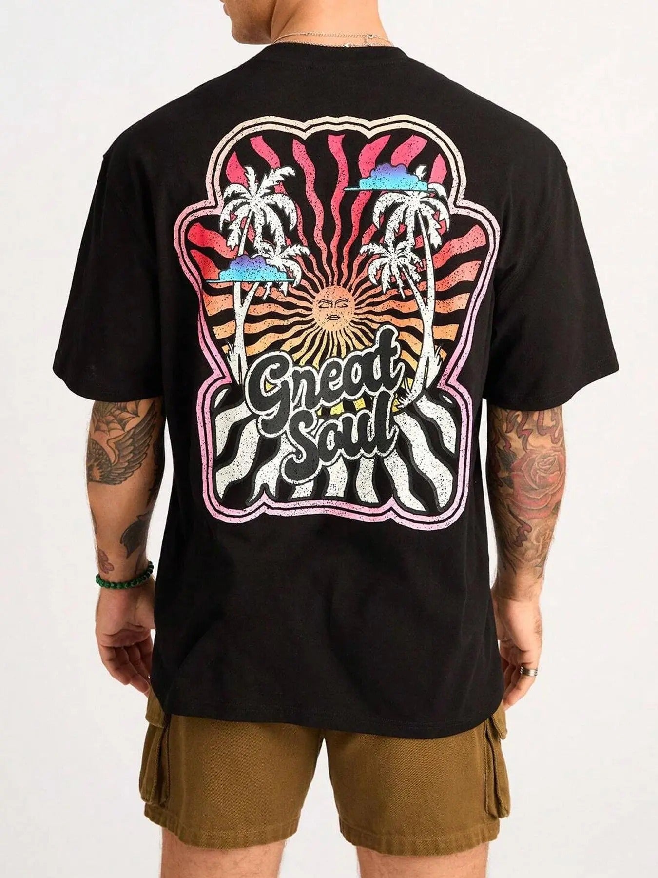 Men'WB shield Cartoon Graphic Print Round Neck Tee, Regular Fit Casual Short Sleeve T-shirt, Men'WB shield Summer Top for...