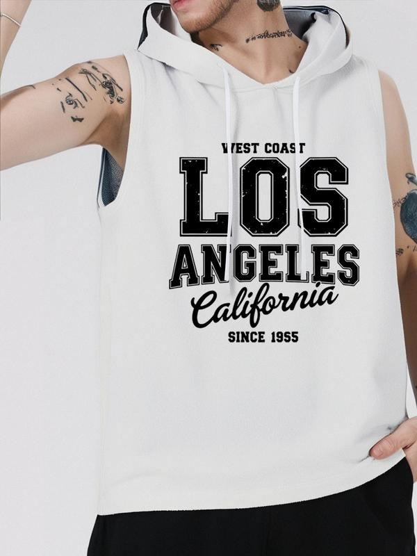 Men'WB shield Cartoon Letter Print Tank Top, Regular Fit Casual Comfy Sleeveless Hooded Vest for Summer, Men'WB shield...