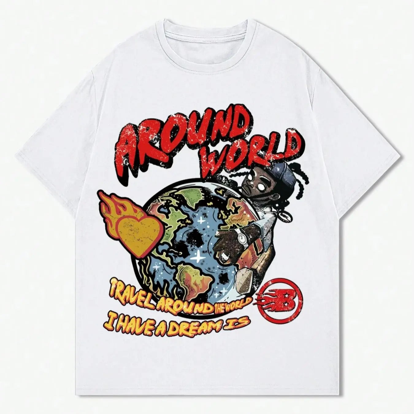 Men'WB shield Cartoon Print Round Neck Tee, Regular Fit Casual Short Sleeve T-shirt, Men'WB shield Summer Top for Daily...