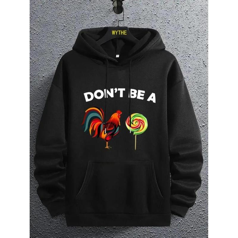 Men'WB shield Cartoon Rooster Print Drawstring Pocket Hoodie, Essentials Hoodie, Back Hidden leaf ninja School Outfits,...