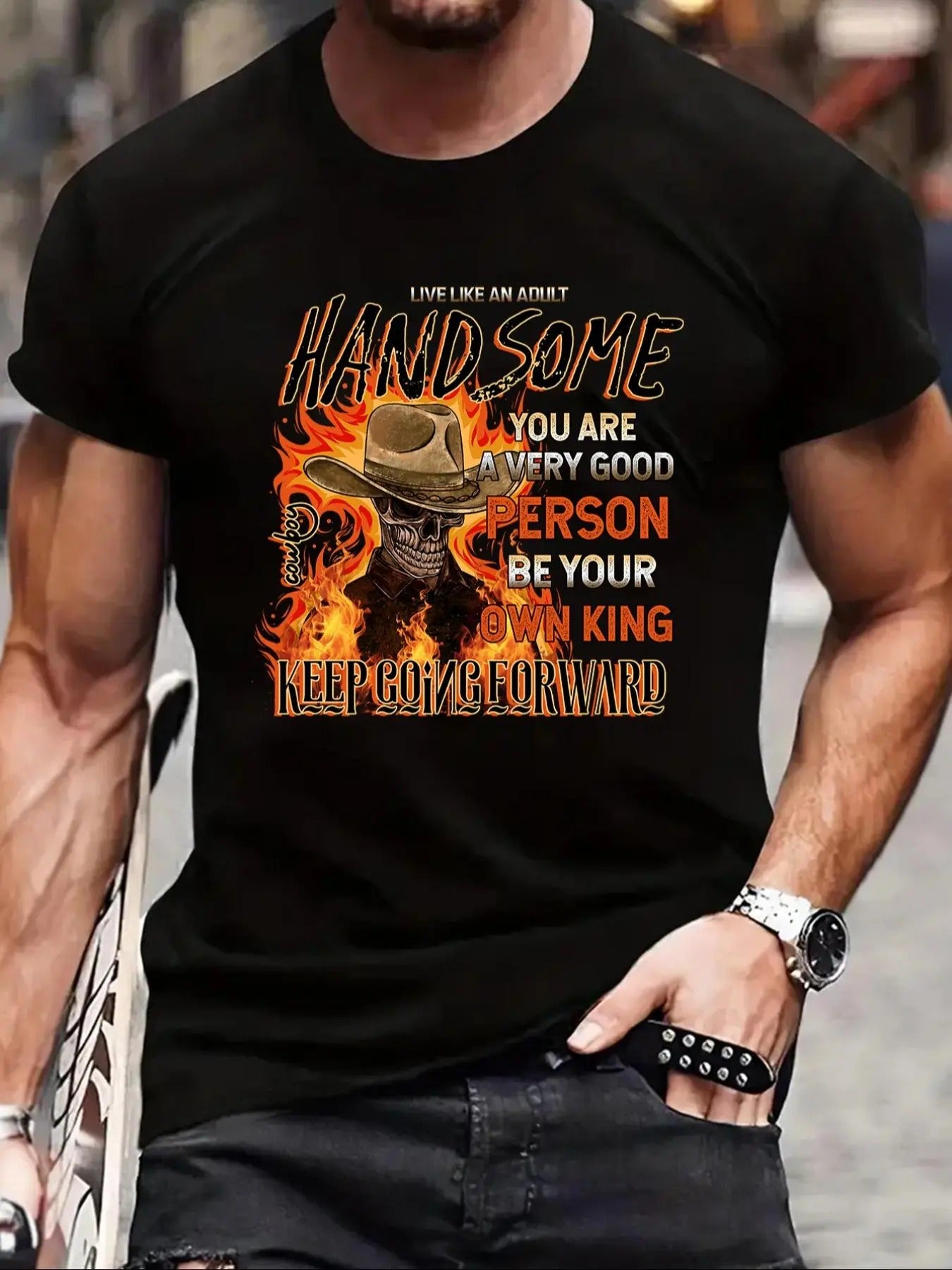 Men'WB shield Cartoon Skull Graphic Print Round Neck Tee, Regular Fit Casual Short Sleeve T-shirt, Men'WB shield Summer...