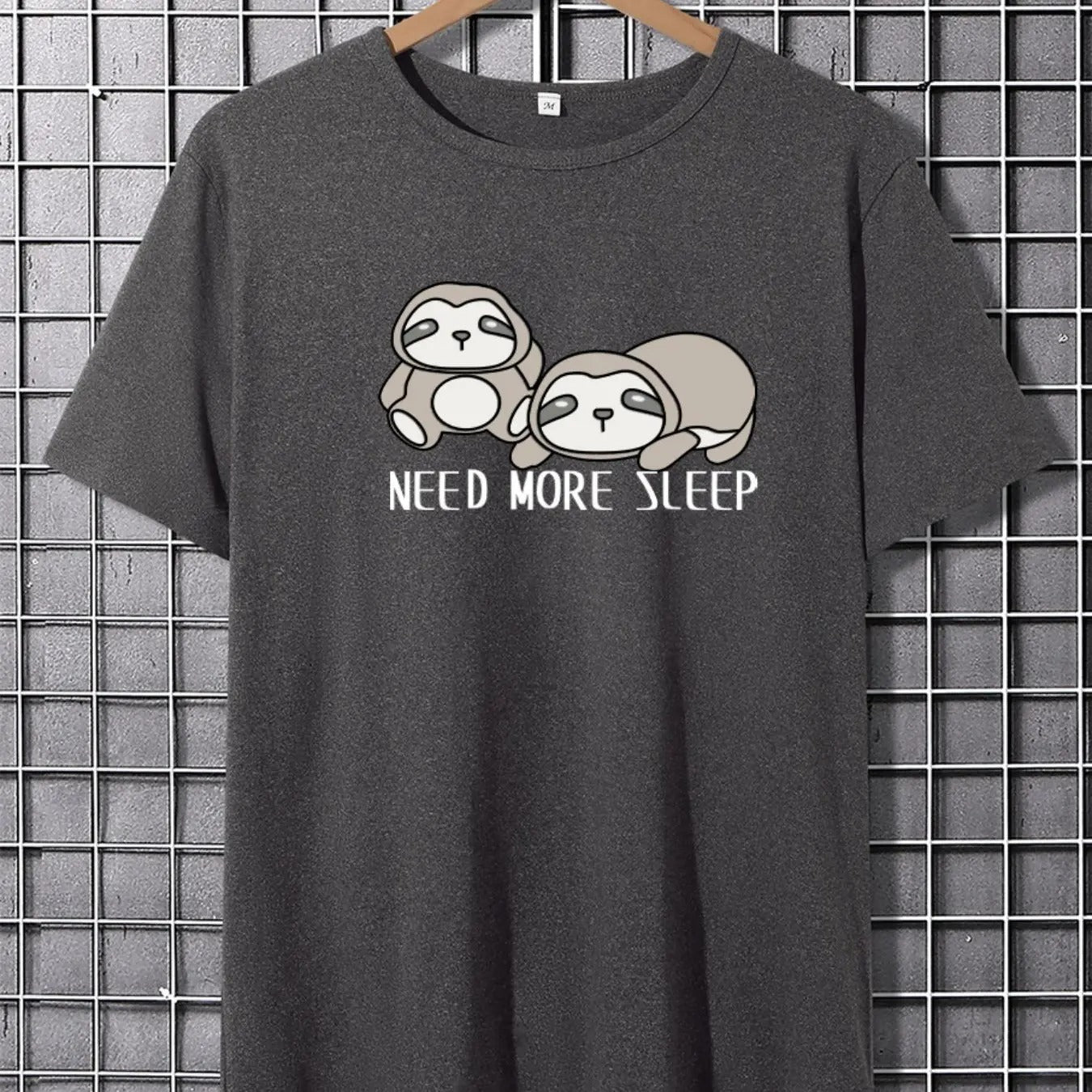 Men'WB shield Cartoon Sloth & Letter Print Sleep Tee, Regular Fit Casual Round Neck Short Sleeve T-shirt, Men'WB shield...