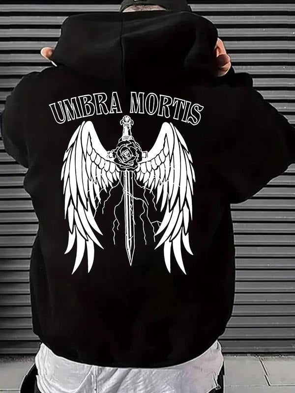 Men'WB shield Cartoon Wing & Letter Print Drop Shoulder TNF Lined Hoodie, Fashion Casual Regular Fit Drawstring Pocket...