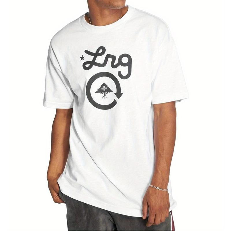 Men'WB shield Casual Graphic Print T-Shirt - White with Black Circular Logo Design, Regular Fit Round Neck, Machine...