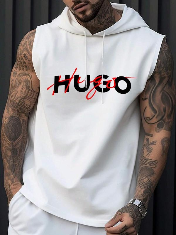 Men'WB shield Casual Loose Fit Hooded Vest, Trendy Streetwear for Summer, Comfortable Sports Top for Everyday Wear...