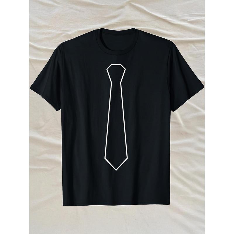 Men'WB shield Casual Short Sleeve T-Shirt with Elegant Tie Graphic Print