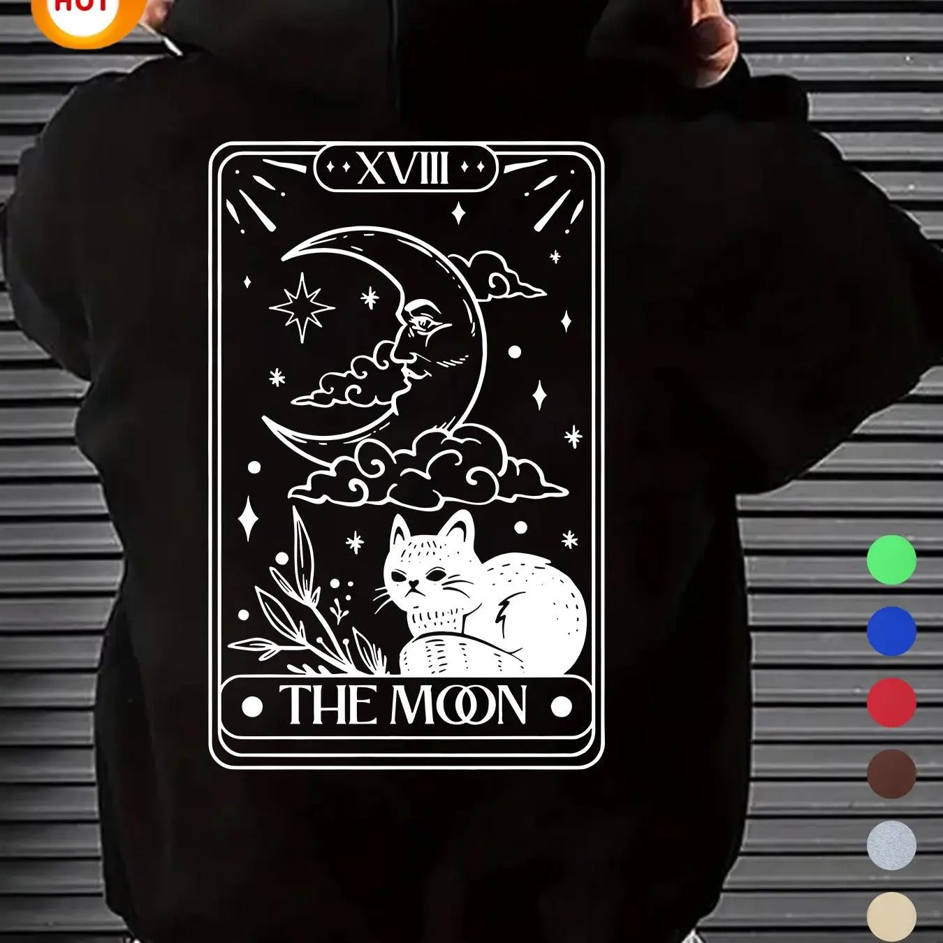 Men'WB shield Cat & Moon Print Drawstring Pocket Hoodie, Casual Regular Fit Long Sleeve Hooded Sweatshirt for Fall &...