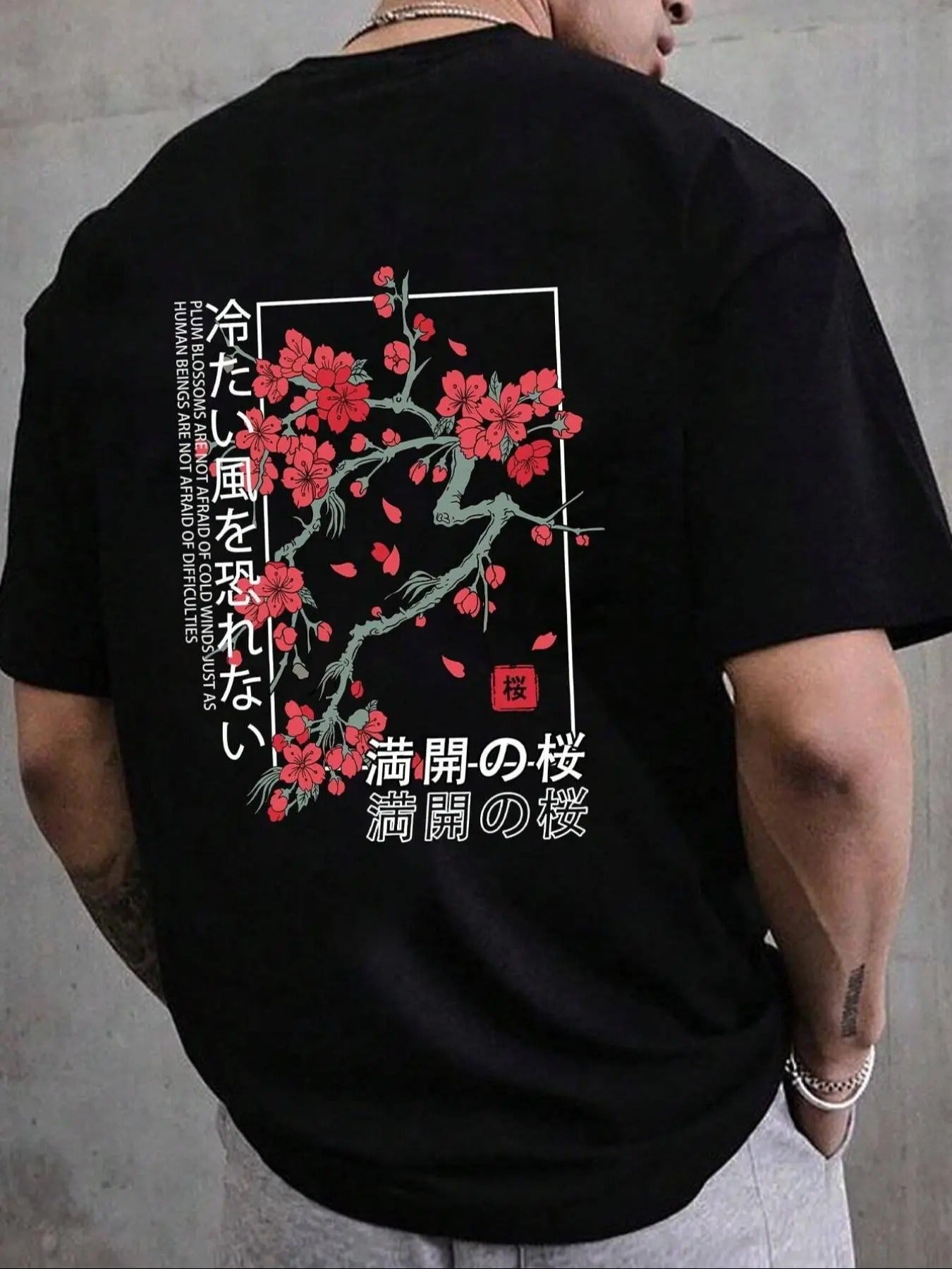 Men'WB shield Cherry Blossom & Letter Print Round Neck Tee, Regular Fit Casual Short Sleeve T-shirt for Summer, Men'WB...