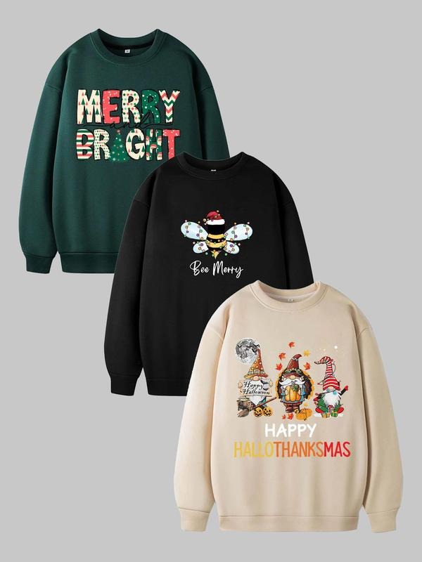 Men'WB shield Christmas Cartoon & Letter Print Drop Shoulder Lounge Sweatshirt, Casual Comfy Long Sleeve Round Neck...