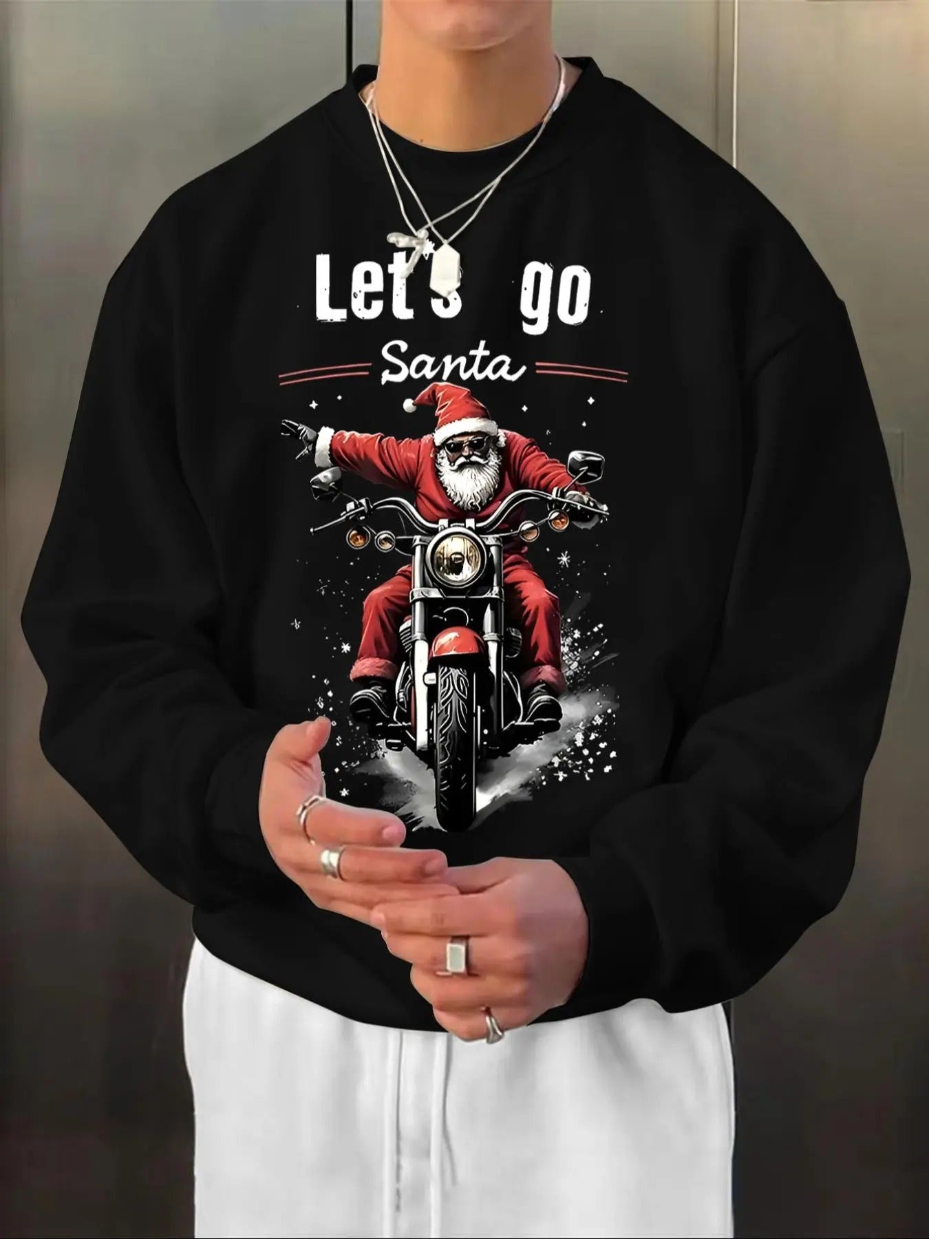 Men'WB shield Christmas Santa Claus & Letter Print Drop Shoulder Sweatshirt, Regular Fit Casual Long Sleeve Round Neck...