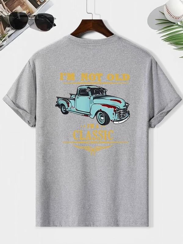 Men'WB shield Classic Car Print Round Neck Tee, Regular Fit Casual Short Sleeve Crew Neck T-Shirt for Summer, Fashion...