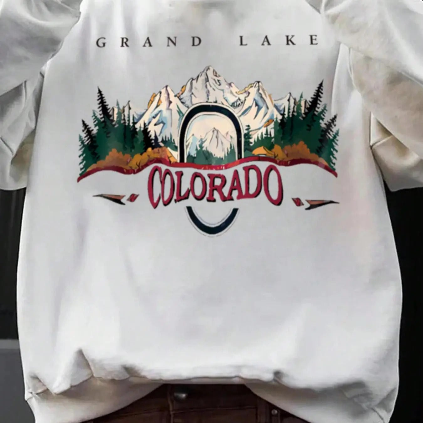 Men'WB shield Colorado Landscape & Letter Print Drop Shoulder Sweatshirt, Regular Fit Casual Long Sleeve Round Neck...