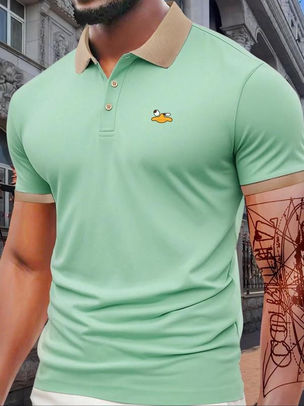 Men'WB shield Colorblock & Duck Print Polo Shirt, Regular Fit Casual Short Sleeve Collared Top for Summer, Fashion Men'WB...