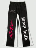 Men'WB shield Colorblock & Letter Graphic Print Flare Leg Pants, Street Fashion Casual Pocket Trousers for Daily Wear, Men'WB shield Bottoms for Spiky hair fighters Seasons