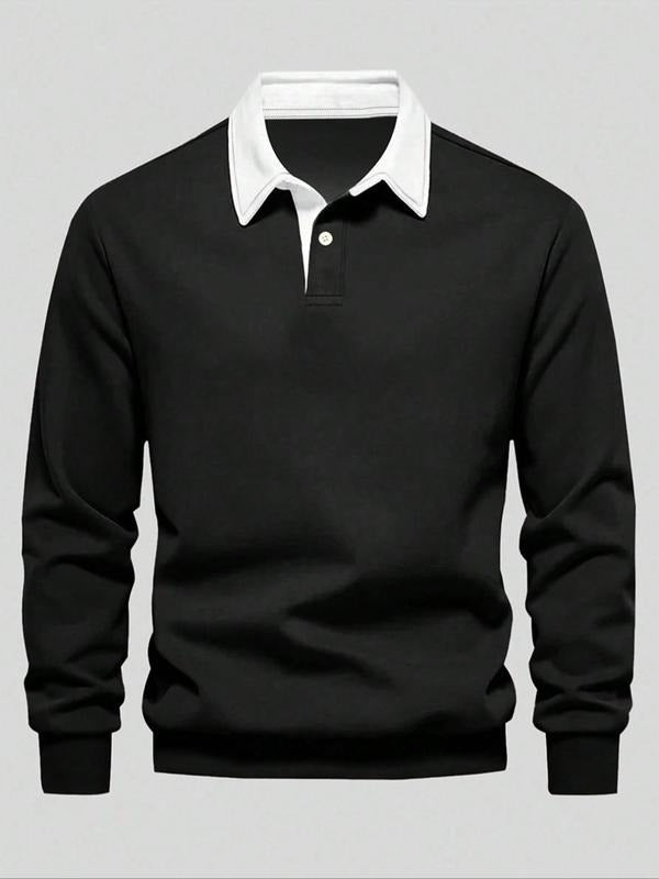 Men'WB shield Colorblock Buttons Collared Sweatshirt, Regular Fit Casual Long Sleeve Pullover for Fall & Winter, Men'WB...