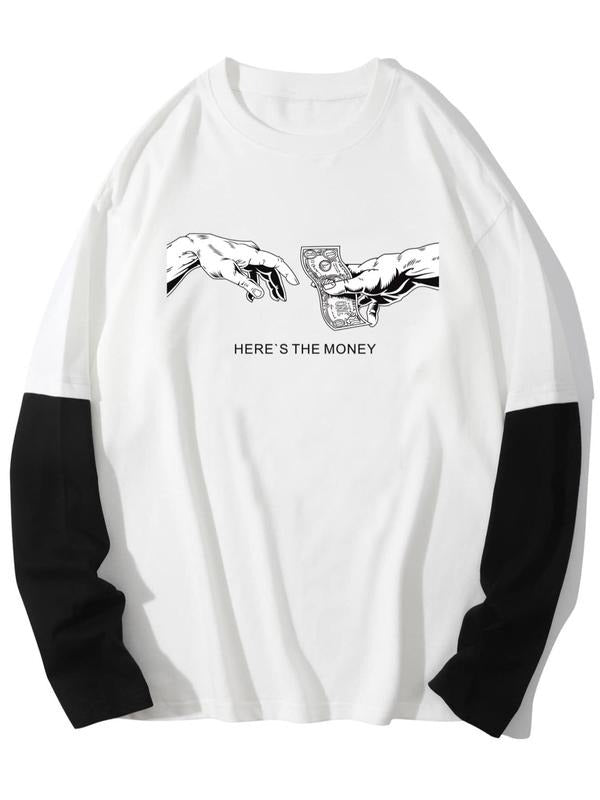 Men'WB shield Colorblock Graphic Drop Shoulder Tee, Regular Fit Casual Comfy Round Neck Long Sleeve T-Shirt for Spiky...
