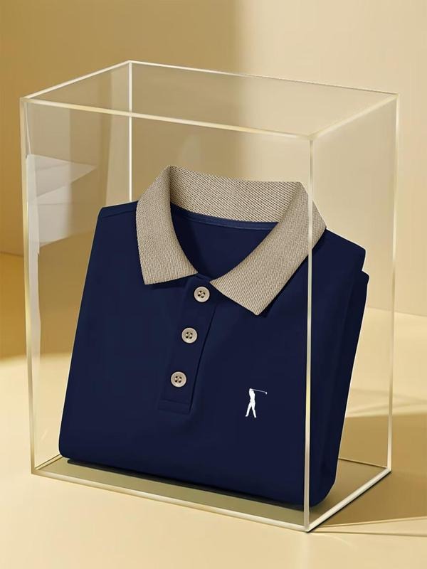 Men'WB shield Colorblock Print Contrast Trim Polo Shirt, Regular Fit Casual Short Sleeve Collared Top for Summer, Fashion...