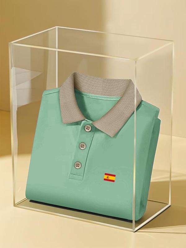 Men'WB shield Colorblock Print Polo Shirt, Regular Fit Casual Short Sleeve Collared Top for Summer, Fashion Men'WB shield...