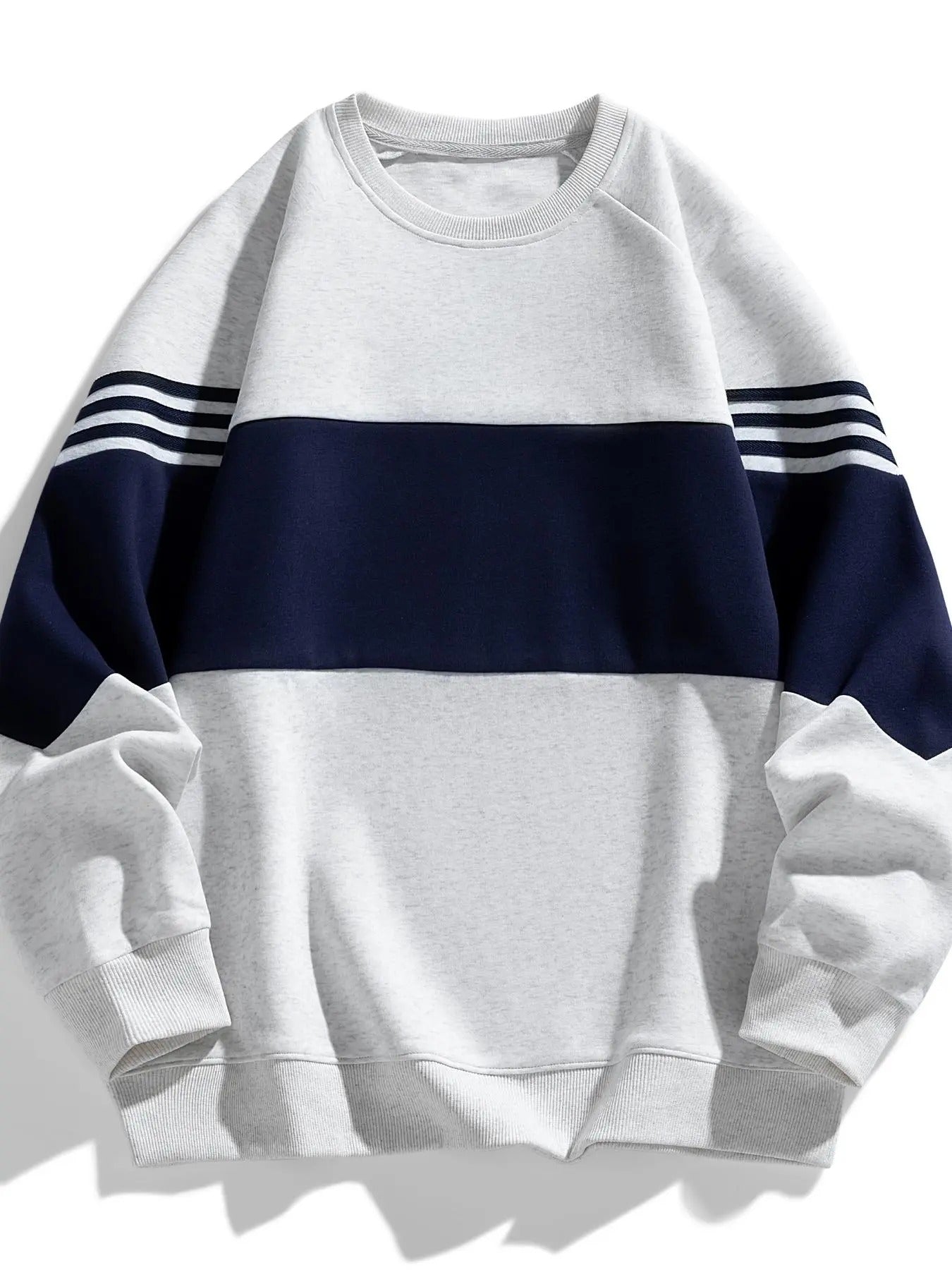 Men'WB shield Colorblock Raglan Sleeve Sweatshirt, Casual Regular Fit Striped Print Round Neck Long Sleeve Pullover for...