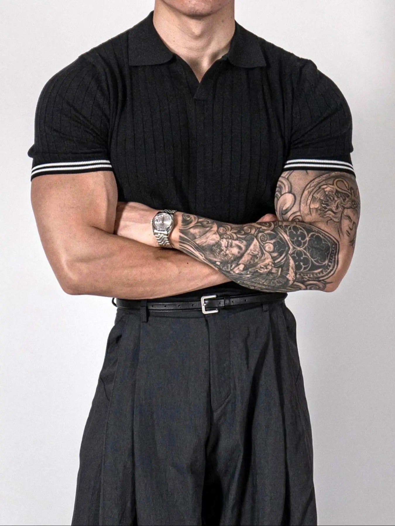 Men'WB shield Contrast Binding Polo Shirt, Casual Short Sleeve Knit Top for Summer, Fashion Men'WB shield Knitwear for...