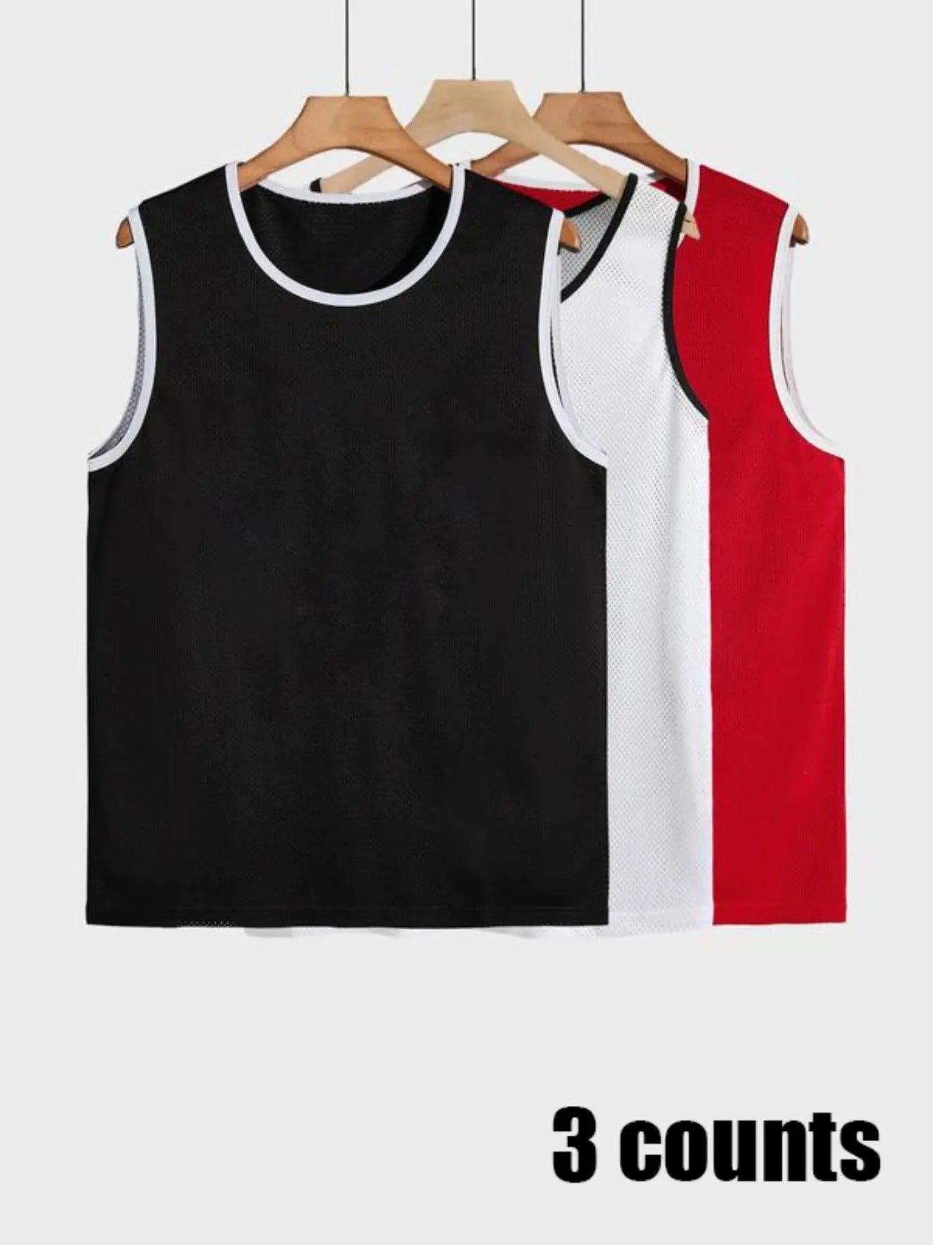 Men'WB shield Contrast Binding Round Neck Lounge Tank Top, Casual Comfy Breathable Sleeveless Sleep Top for Daily Wear,...