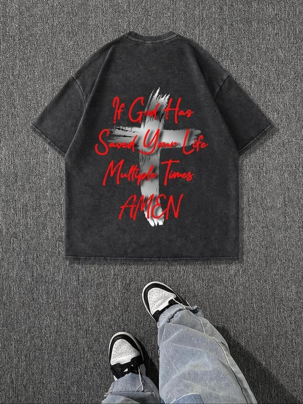 Men'WB shield Cross & Letter Print Round Neck Graphic Tee, Regular Fit Casual Short Sleeve T-shirt for Summer, Men'WB...