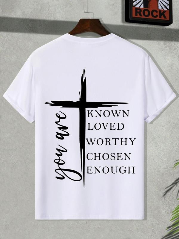Men'WB shield Cross & Letter Print Round Neck Tee, Casual Comfy Short Sleeve T-shirt for Summer, Men'WB shield Top for...