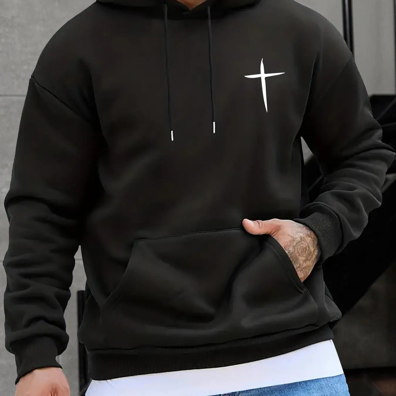 Men'WB shield Cross Print Hoodie, Regular Fit Casual Kangaroo Pocket Sweatshirt for Fall & Winter, Men'WB shield TNF for...