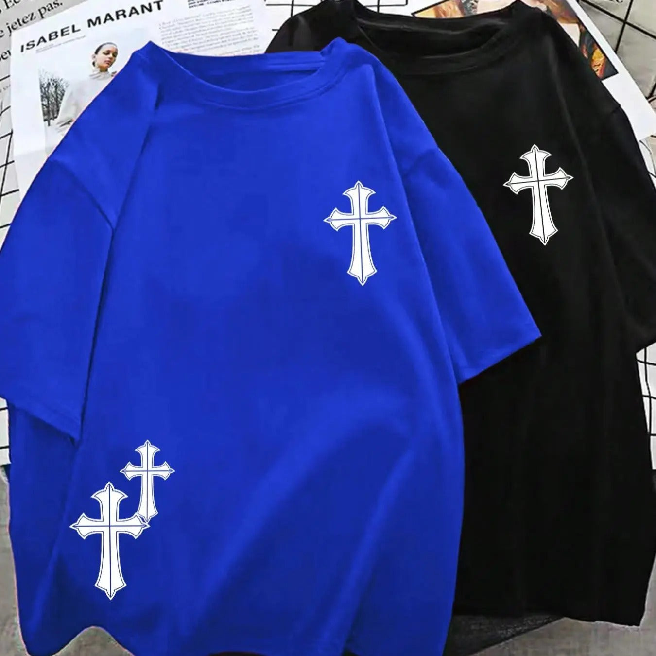Men'WB shield Cross Print Round Neck Sleep Tops, Regular Fit Crew Neck Short Sleeve T-shirts, Casual Comfy Men'WB shield...