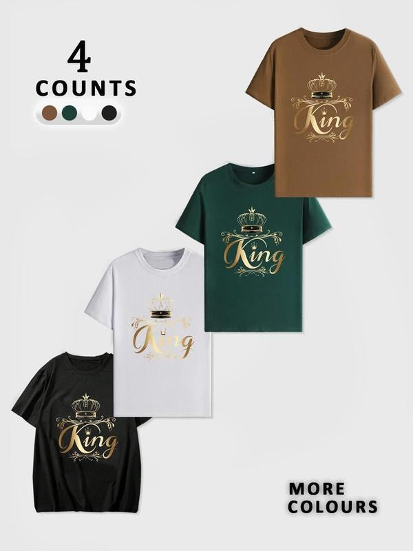 Men'WB shield Crown & Letter Print Short Sleeve Pajama Tee, Regular Fit Casual Comfy Round Neck T-shirt for Summer,...