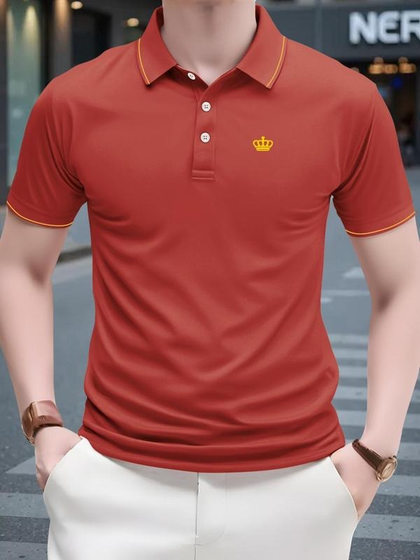 Men'WB shield Crown Pattern Button Front Polo Shirt, Casual Short Sleeve Polo Top for Summer, Fashion Men'WB shield TNF...