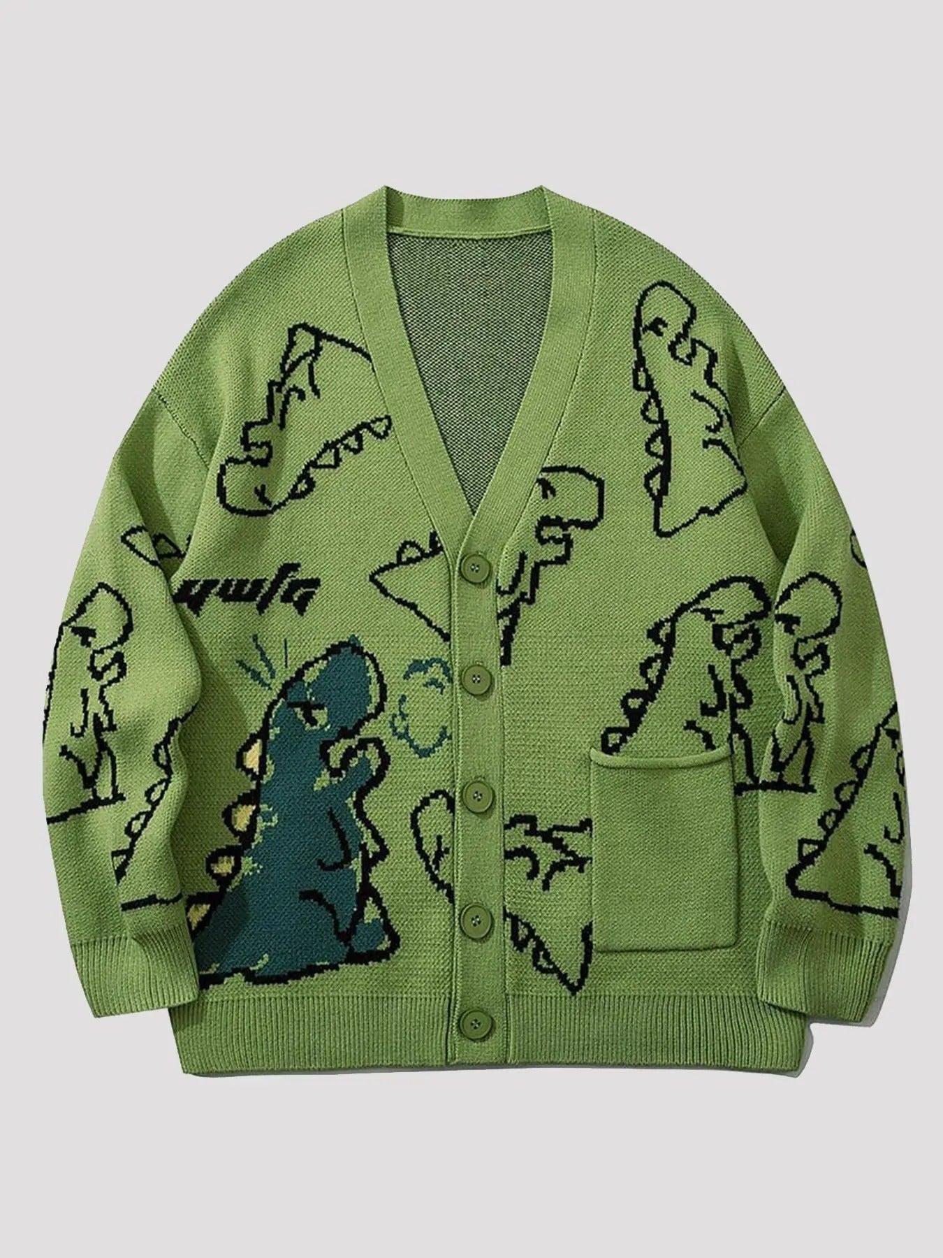 Men'WB shield Dinosaur Print Button Front Cardigan, Regular Fit Casual Long Sleeve Superhero team Neck Knitwear for Fall...