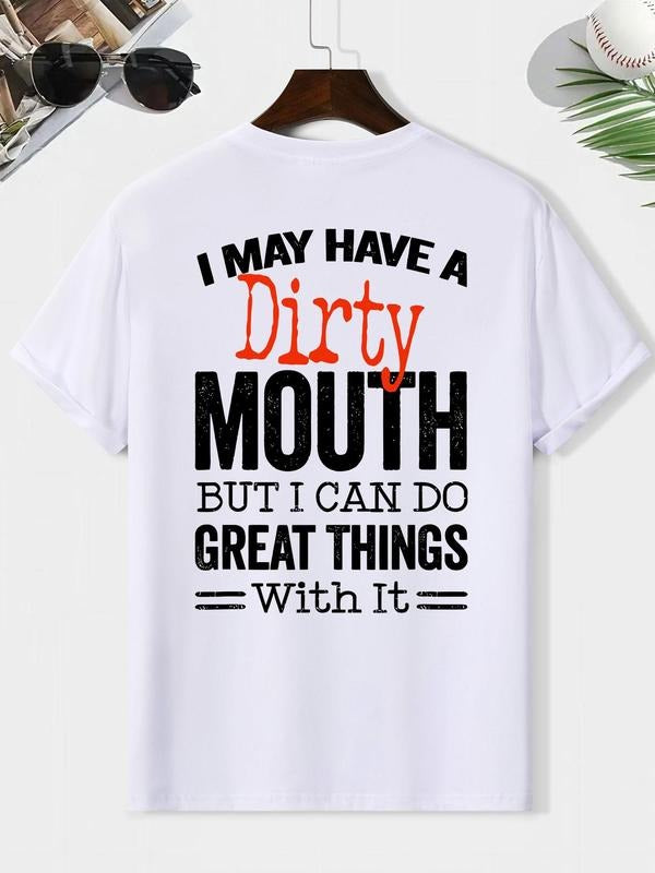 Men'WB shield Dirty Mouth Graphic Print Round Neck Tee, Loose Casual Fashion Short Sleeve T-shirt for Summer, Men'WB...