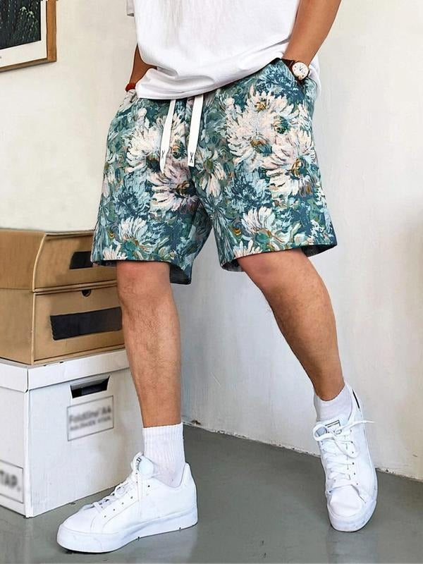 Men'WB shield Ditsy Floral Print Drawstring Waist Shorts, Regular Fit Casual Comfy Shorts for Summer, Men'WB shield...