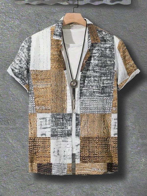 Men'WB shield Ditsy Floral Print Short Sleeve Tee, Regular Fit Casual Street Retro Graphic T-shirt for Daily Wear, Menswear for Spiky hair fighters Seasons, Top