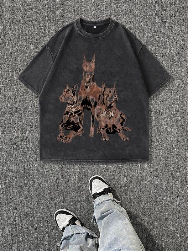 Men'WB shield Dog Print Short Sleeve Graphic Tee, Regular Fit Casual Fashion T-shirt for Summer Daily Wear, Men'WB shield...