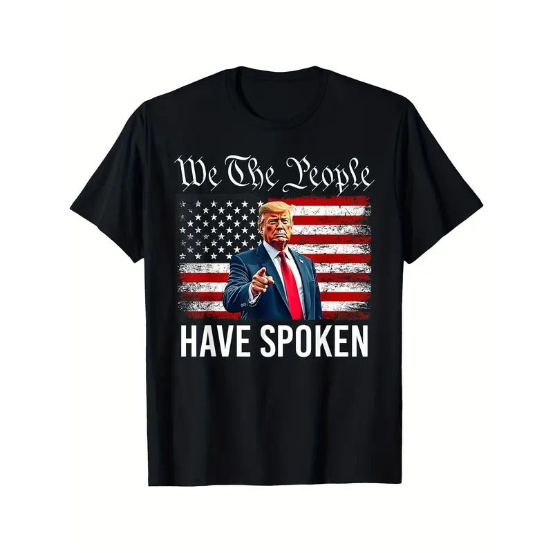 Men'WB shield Donald Trump "We People Have Said" American Flag T-shirt-Casual Cotton Crew Neck, Machine Washable,...