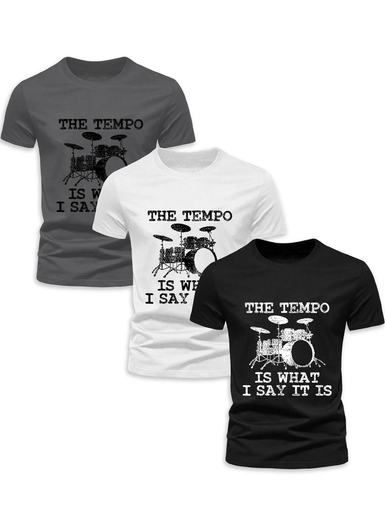 Men'WB shield Drum & Letter Print Round Neck Graphic Tee, Regular Fit Casual Short Sleeve Crew Neck T-shirt for Summer,...