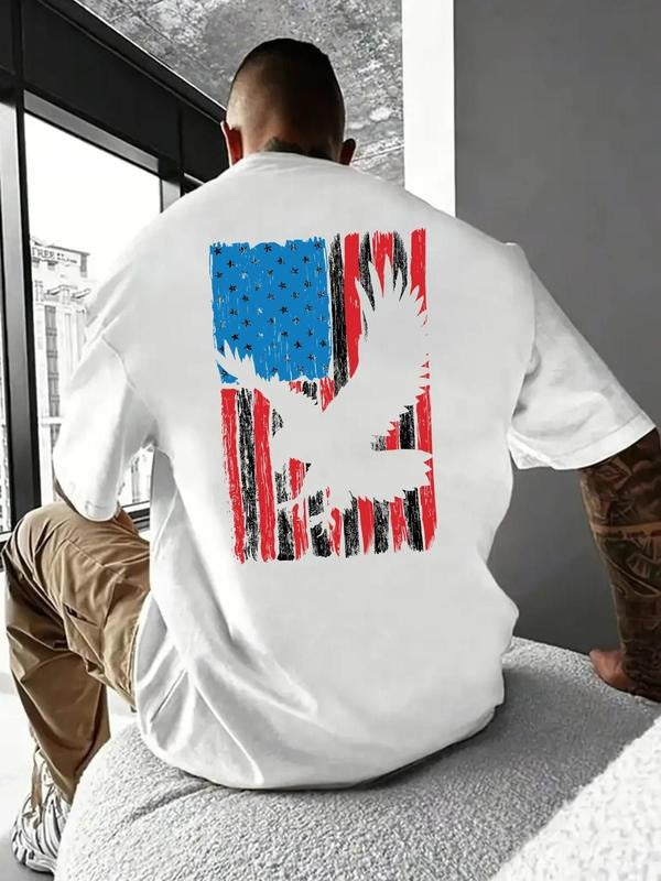 Men'WB shield Eagle & American Flag Print Round Neck Tee, Loose Casual Fashion Short Sleeve T-shirt for Summer, Men'WB...