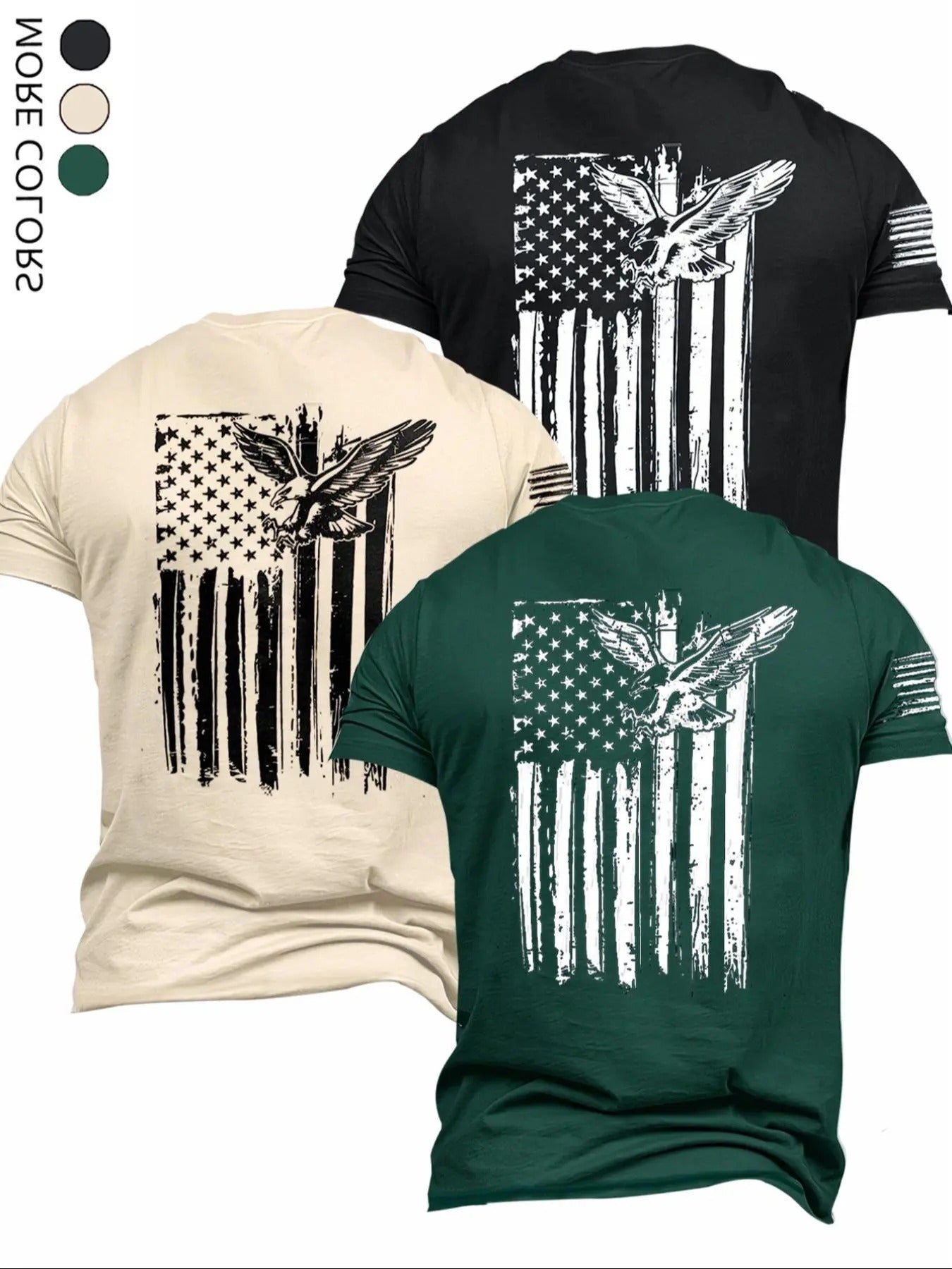 Men'WB shield Eagle & Flag Print Short Sleeve Tee, Regular Fit Casual Letter Graphic Round Neck T-shirt for Summer,...