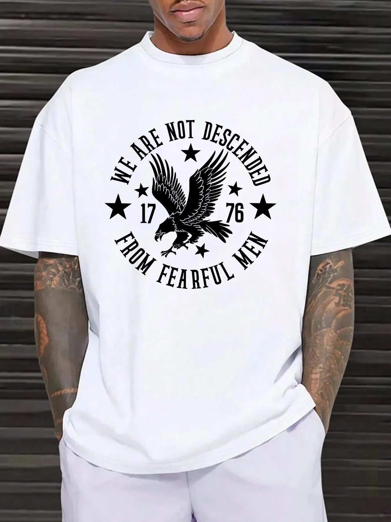 Men'WB shield Eagle & Letter Print Round Neck Tee, Casual Short Sleeve T-shirt for Daily Wear, Ladies Summer Outfit...