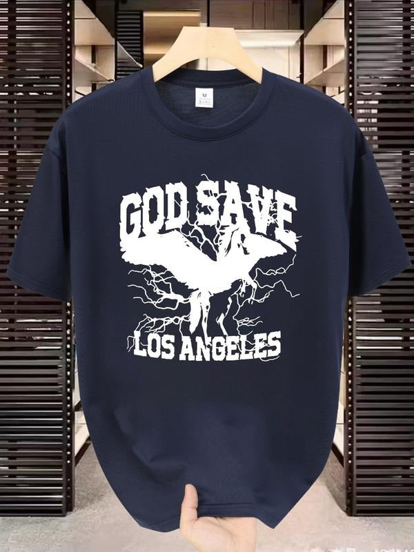 Men'WB shield FOG Save Los Angeles Slogan Print Round Neck Tee, Regular Fit Casual Comfy Short Sleeve Crew Neck T-shirt...
