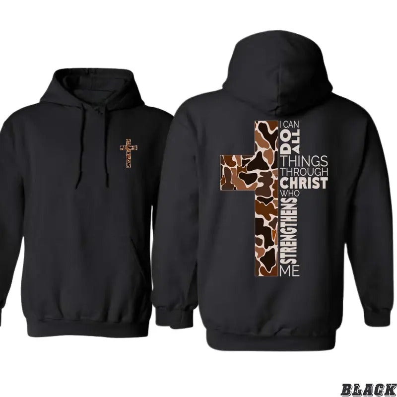 Men'WB shield Faithful Strength Hoodie - Bold Camo Cross Design with Philippians WB shield:Straw hat pirates Verse - camo...