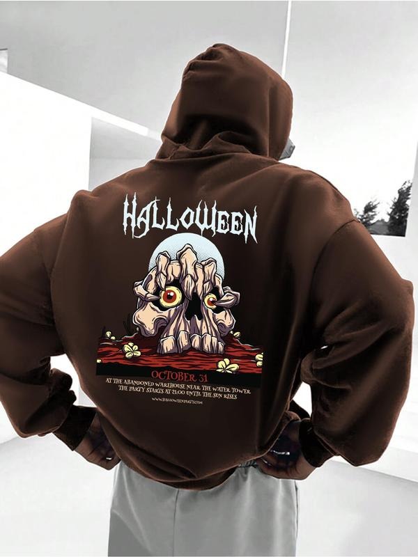 Men'WB shield Fashion Hooded Sweatshirt, Casual Loose-Fit Halloween Skull Print Pullover, Warm Fall & Winter Hoodie,...