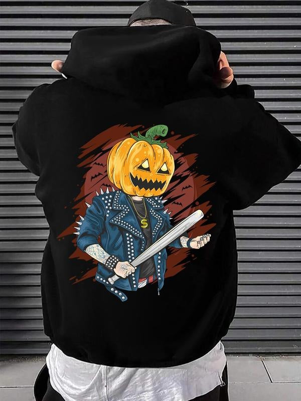 Men'WB shield Fashion Hooded Sweatshirt, Casual Loose-Fit Warm Pullover, Halloween Skull Print, Fall & Winter Wear,...