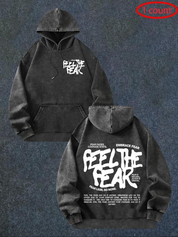 Men'WB shield Feel TNF FOG Letter Print Hoodie, Regular Fit Vintage Casual Graphic Hooded Sweatshirt for Daily Holiday...