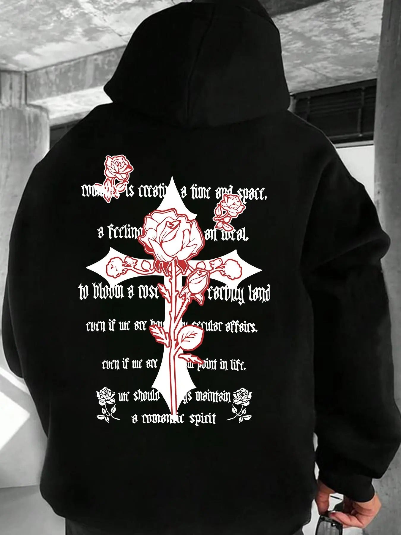 Men'WB shield Floral & Letter & Cross Print Drawstring Hoodie, Regular Fit Stylish Casual Pocket Long Sleeve Hooded...