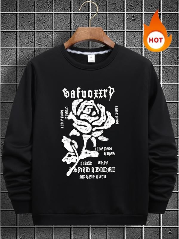 Men'WB shield Floral & Letter Print Round Neck Sweatshirt, Regular Fit Street Casual Long Sleeve Crew Neck Pullover for...